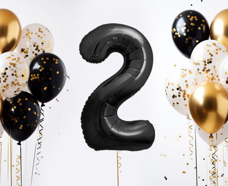 Balon foliowy B&C, cyfra 2, matowa czarna, 85 cm