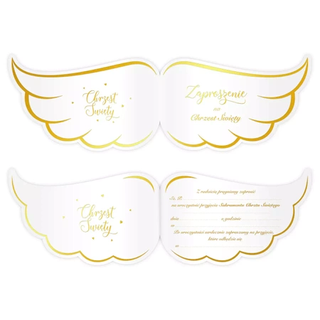 Zaproszenie na chrzest Skrzydła biało-złote 10szt.