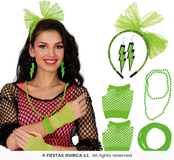 Neonowy zestaw akcesoriów „Disco 80s”, 5 szt., zielony