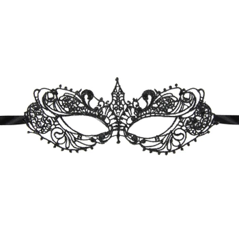 Maska wenecka Królowa Łabędzi koronkowa czarna 19,5x8cm