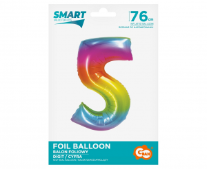 Balon foliowy Smart, Cyfra 5, tęczowa, 76 cm