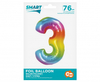 Balon foliowy Smart, Cyfra 3, tęczowa, 76 cm