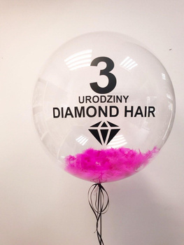 Balon spersonalizowany 24" z napisem w piórkach napełniony helem