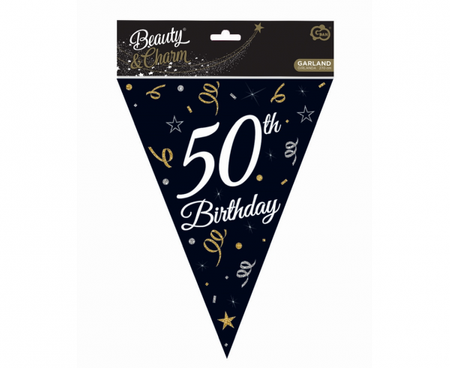 Girlanda papierowa Beauty&Charm z flagami "50", 28x270 cm
