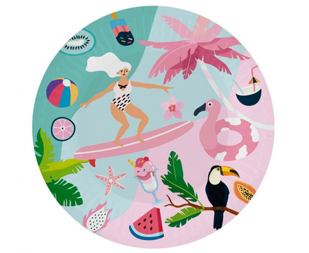 Talerzyki papierowe Kolekcja Summer - Let's Party (surfing), 18 cm/ 6 szt.