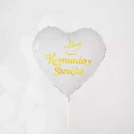 Balon foliowy biały serce Komunia Święta Gołąbek 45 cm