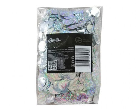 Konfetti foliowe B&C Kółeczka, 2 cm, 250g, holograficzny srebrny