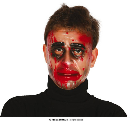 Maska na Halloween, zakrwawiona twarz, transparentna