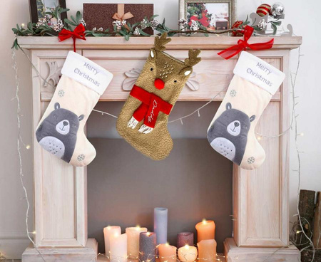 Skarpeta świąteczna biała "Miś", 27x42 cm