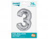 Balon foliowy Smart, Cyfra 3, srebrna, 76 cm