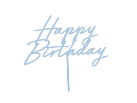 Topper akrylowy na tort Happy Birthday, mglisty niebieski, 16.5 cm