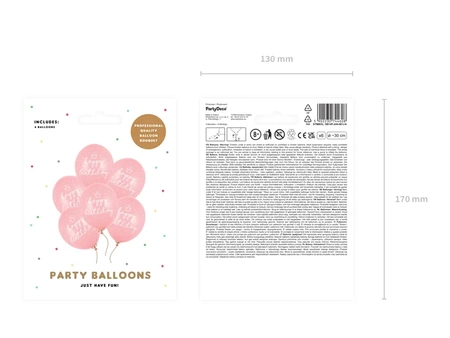 Balony 30cm, happy birthday, P. Baby Pink( 6 szt)