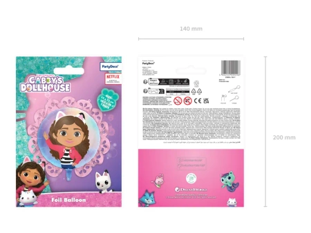 Balon foliowy pastylka z falbanką Koci Domek Gabi, 52x52 cm, mix