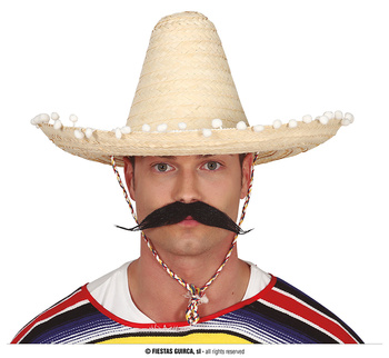 Kapelusz maksykański sombrero 45cm, słomkowy