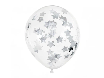 Balony z konfetti - gwiazdki, 30cm, srebrny