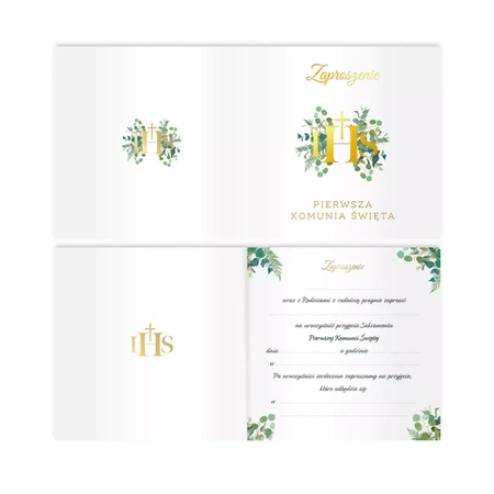Zaproszenie na komunię Eukaliptus 10szt.