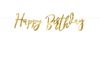 Baner Happy Birthday, złoty, 16.5x62cm