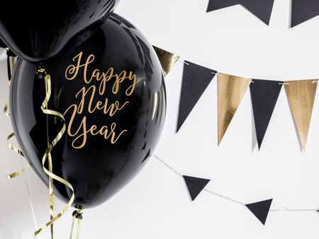 Balony 30cm, Happy New Year, Pastel Black