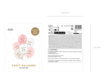 Balony 30 cm, Welcome Baby, mix różowy, 6 szt