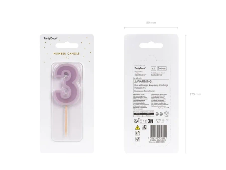 Świeczka urodzinowa Cyferka 3, fiolet, 6 cm