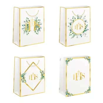 Torebki na prezenty komunijne IHS Eukaliptus duże 12szt. mix