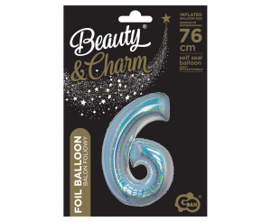 Balon foliowy B&C, Cyfra 6, holograficzna srebrna, 76 cm