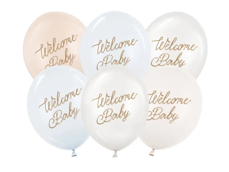 Balony 30 cm, Welcome Baby, mix niebieski, 6 szt