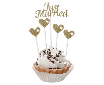 Pikery papierowe W&C Just Married,złote brokatowe