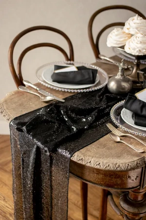 Bieżnik cekinowy, czarny, 0,3 x 5 m