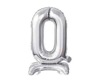 Balon foliowy B&C Cyfra stojąca 0, srebrna, 38 cm