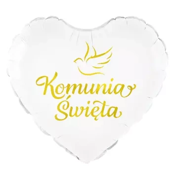 Balon foliowy biały serce Komunia Święta Gołąbek 45 cm