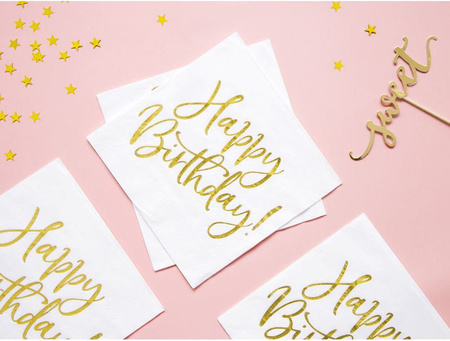 Serwetki Happy Birthday, biały, 33x33cm