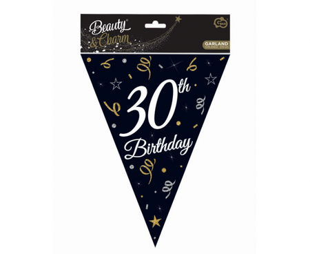 Girlanda papierowa Beauty&Charm z flagami "30", 28x270 cm