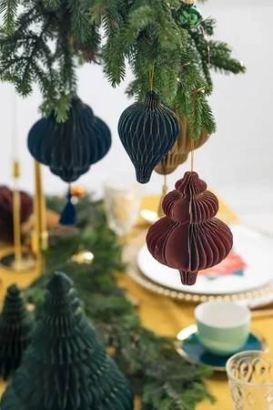 Bombka papierowa honeycomb Sopelek, burgund, 10x15 cm