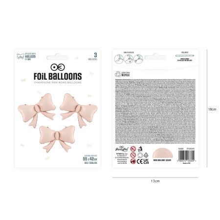 Balon foliowy Kokardki różowy szampański, 3 szt.
