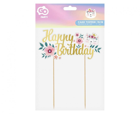 Dekoracja na tort Kotek - Happy Birthday, 15x19cm