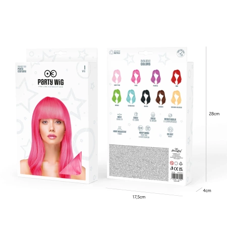 Peruka imprezowa włosy długie proste neonowe różowe