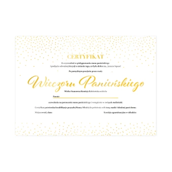Certyfikat Wieczór Panieński gold
