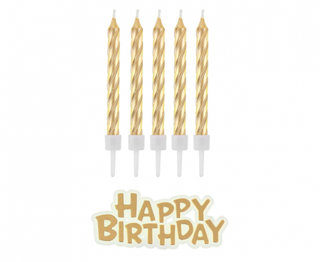Świeczki B&C urodzinowe Happy Birthday, złote, 16 szt.