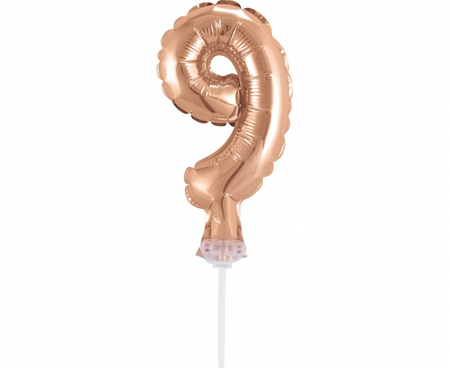 Balon foliowy B&C 13 cm na patyczku "Cyfra 9", różowo-złota