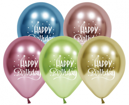 Balony Happy Birthday (platynowe), 12"/ 5 szt.