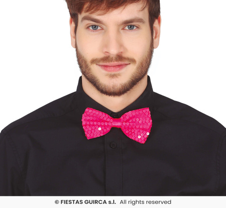 Neonowa różowa muszka cekinowa