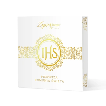 Zaproszenie na komunię biało-złote 10szt.