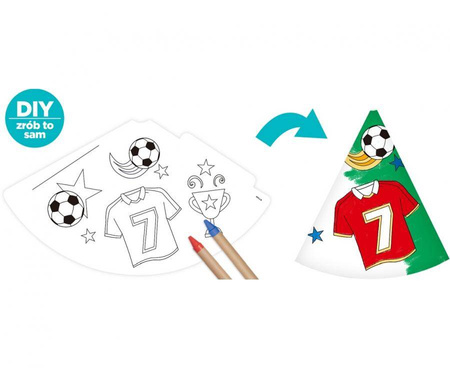 Czapeczki papierowe Pokoloruj Sam - Piłka Nożna, 6 szt.