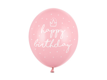 Balony 30cm, happy birthday, P. Baby Pink( 6 szt)