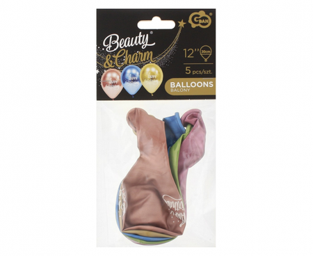 Balony Happy Birthday (platynowe), 12"/ 5 szt.