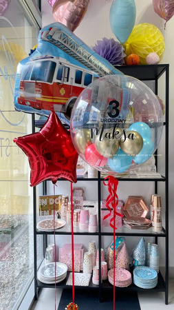 Balon spersonalizowany 24" z napisem z balonikami 5" napełniony helem