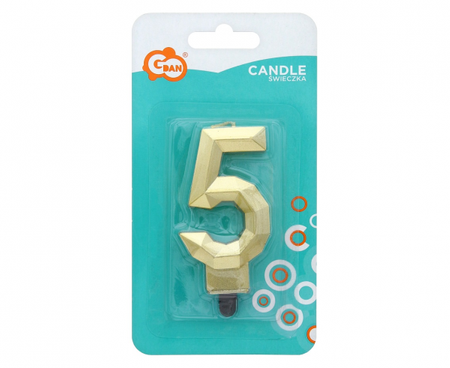 Świeczka cyferka 5 - Diament, metalik złoty, 7.6 cm