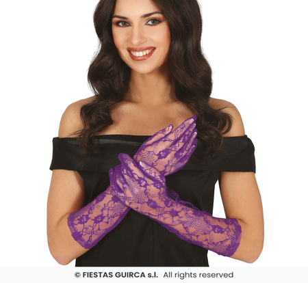 Rękawiczki koronkowe purpurowe, 38 cm