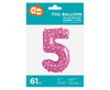 Balon foliowy "Cyfra 5", różowa w serca, 61 cm